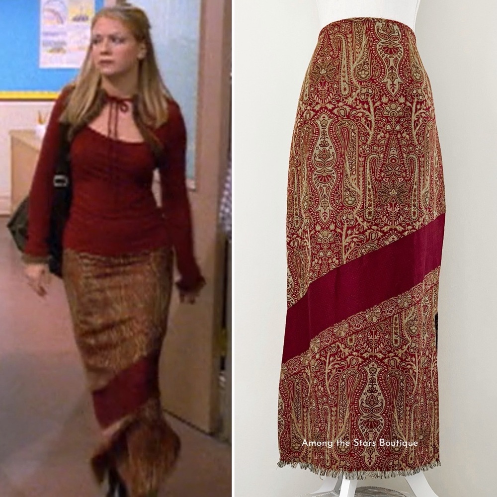 Super Rare 90s Vintage Burgundy Paisley Maxi Skirt ASO Sabrina The Teenage Witch
